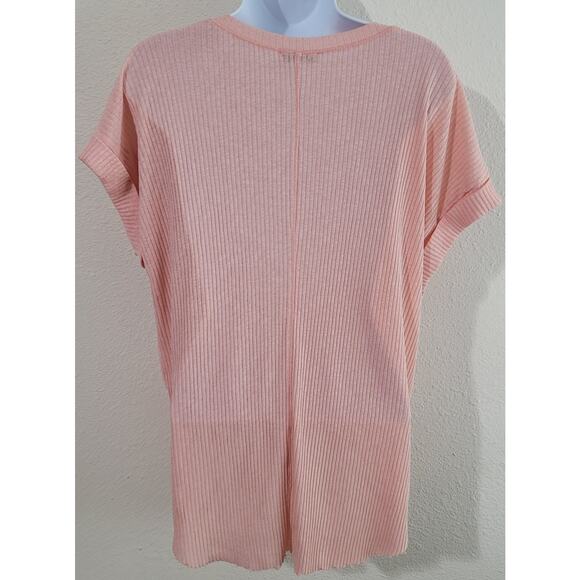 Zara Peach Hi Low Frayed Hem Top Small Capped Batwing Sleeve Lightweight Stretch - Picture 3 of 5